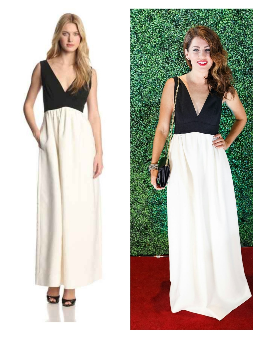 Jill Stuart Two Tone Maxi Gown Deep V Neck Size 4